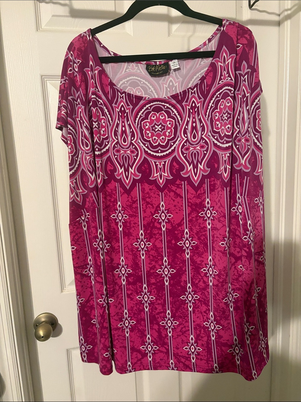 Bob Mackie (QVC) Boat Neck Liquid Knit Paisley Top- Size 3X